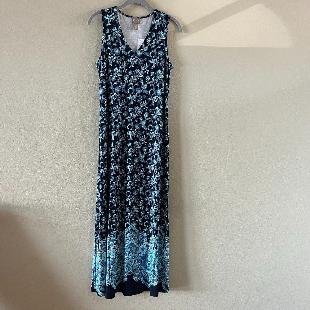 Chico's Desert Sand Floral V-neck Maxi Dress NWT